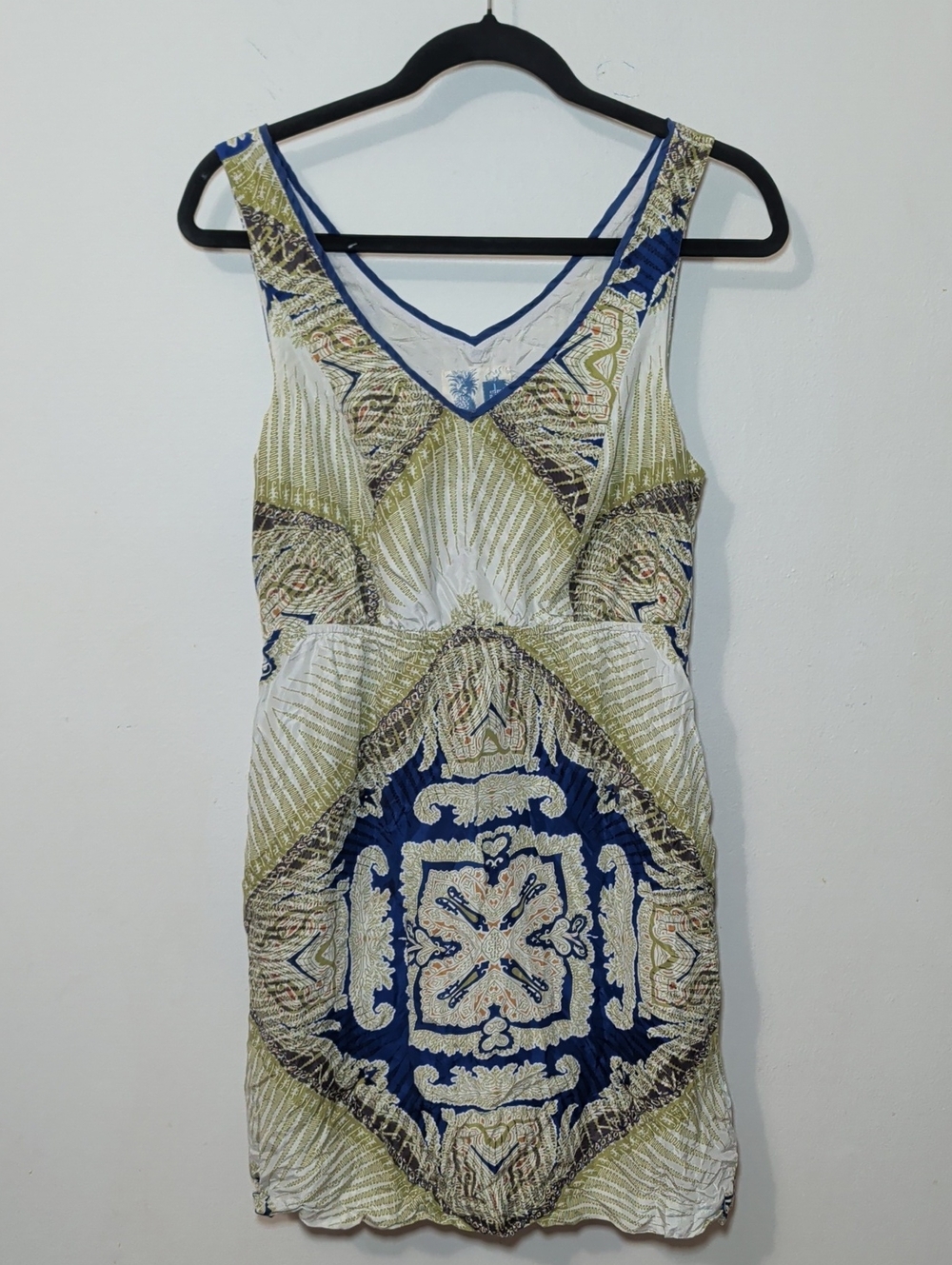 Anthropologie Edme & Esyllte Kerchief 100% Silk Dress Blue Green Women's Size S